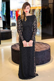 Sexy Black Mermaid Lace Long Sleeve High Neck Floor-Length Backless Plus Size Prom Dresses uk PH222