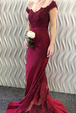 2017 Off-the-Shoulder Burgundy Lace Appliques Long Mermaid Prom Dresses uk PM370