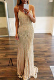 Luxurious Mermaid Spaghetti Straps V-Neck Sparkly Open Back Prom Dresses Party Dresses PH467