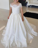 Lovely Cap Sleeves Appliques Ball Gown Little Flower Girl Dress Off the Shoulder Baby Dress FG1018