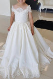 Lovely Cap Sleeves Appliques Ball Gown Little Flower Girl Dresses, Off the Shoulder Baby Dress FG1018