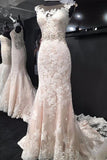 Elegant Bateau Sleeveless Court Train Mermaid Lace Appliques Wedding Dresses uk PW150