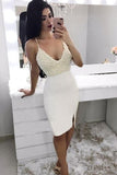 Mermaid Spaghetti Straps V Neck Ivory Beads Short Prom Dress, Homecoming Dresses uk PH855