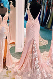 Unique Mermaid V-Neck Spaghetti Straps Pink Prom Dress P1432