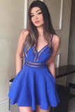 A-Line V Neck Royal Blue Spaghetti Straps Homecoming Dresses uk with Pockets PH814