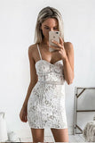 Sexy Sheath Spaghetti Straps Short Sleeveless Sweetheart Ivory Lace Homecoming Dresses PH681