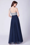 Flowy One Shoulder Navy Blue Tulle Long Prom Dress Formal Dress P1193