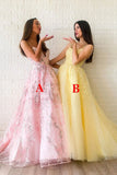 Unique A Line Spaghetti Straps V Neck Lace Appliques Beads Lace up Prom Dresses P1487