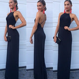 New Arrival Modest Halter Criss-Cross A-Line Long Navy Blue Sleeveless Prom Dresses uk PM616