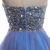 2017 Strapless Cute Sweetheart Tulle Beading Blue Rhinestone Short Homecoming Dresses PM190